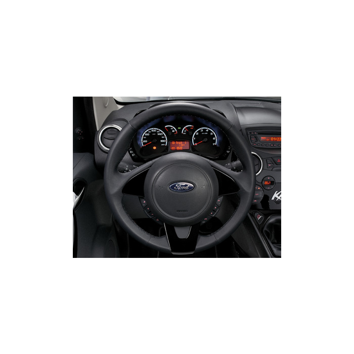 Ford Ka (03/2011 - 05/2014) leather steering wheel black leather with edge in Piano Black