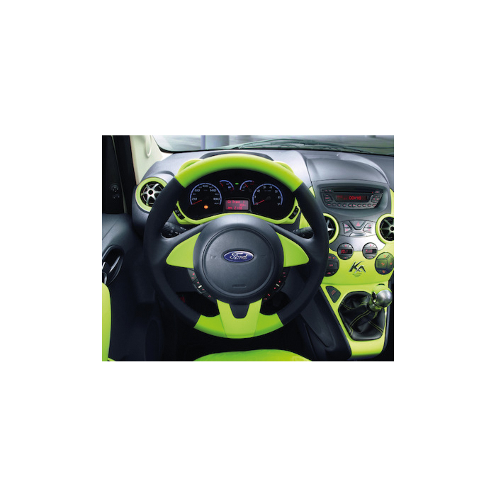 Ford Ka 09/2008 - 2016 leather steering wheel black/Jump (green) leather with Jump (green) bezel