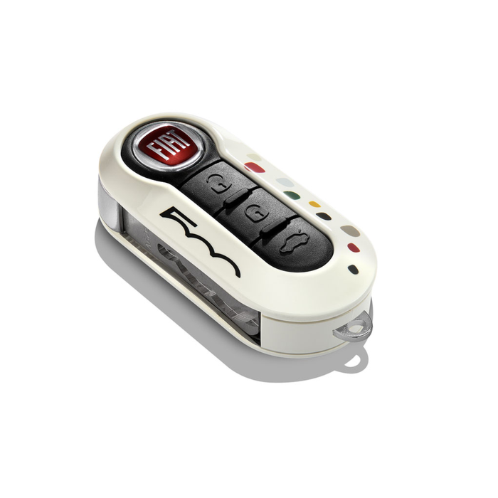 Fiat 500 key cover white with coloured dots and 500 logo