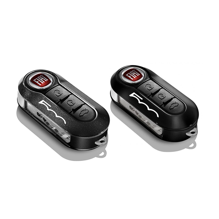 Fiat 500 key covers in metallic anthracite gray and pastel black with 500 logo