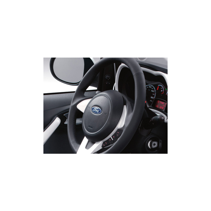 Ford Ka (09/2008 - 05/2016) black leather steering wheel with Pearl White inlay