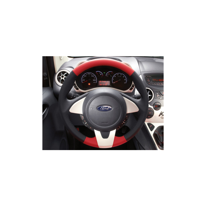 Ford Ka 09/2008 - 2016 leather steering wheel black/red leather with Pearl White bezel