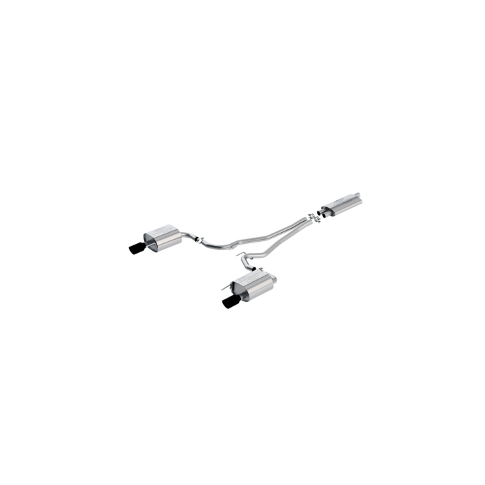 Ford Mustang (03/2015 - 10/2017) sports exhaust system stainless steel, with black dual tailpipe (2.3 l EcoBoost)