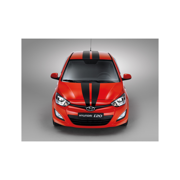 Hyundai i20 3-drs (2012 - 2015) body decals, black racing stripes