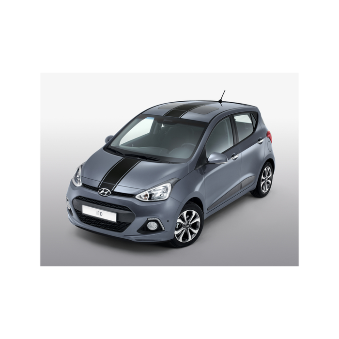 Hyundai i10 (2014 - 2017) body decals, black racing stripes