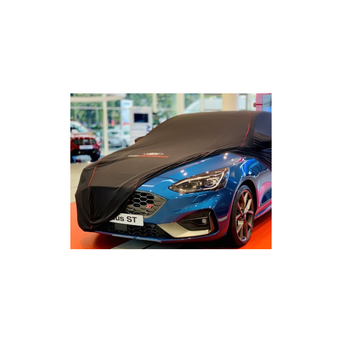 Ford Focus (04/2018 - ..) wagon protective cover Premium black with red piping, white Ford oval and Ford Performance logo