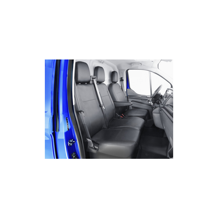 Ford Tourneo / Transit Custom (02/2018 - 09/2023) premium seat cover for double passenger seat, black artificial leather