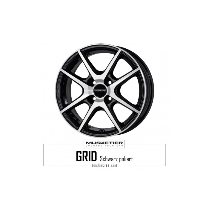 Musketier Citroën C1 / Peugeot 107 / Toyota Aygo 2005 - 2014 lichtmetalen velg Grid 5,5x14 zwart gepolijst
