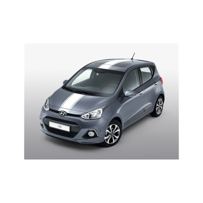 Hyundai i10 (2014 - 2017) body decals, white racing stripes