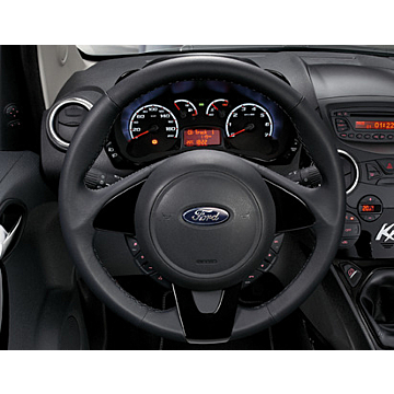 Ford Ka (03/2011 - 05/2014) leather steering wheel black leather with edge in Piano Black