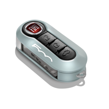 Fiat 500 key covers in pastel blue and white with 500 logo