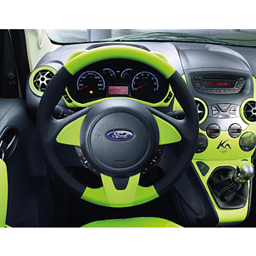 Ford Ka 09/2008 - 2016 leather steering wheel black/Jump (green) leather with Jump (green) bezel