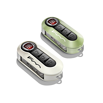 Fiat 500 key covers in pastel green and white with 500 logo