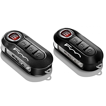 Fiat 500 key covers in metallic anthracite gray and pastel black with 500 logo