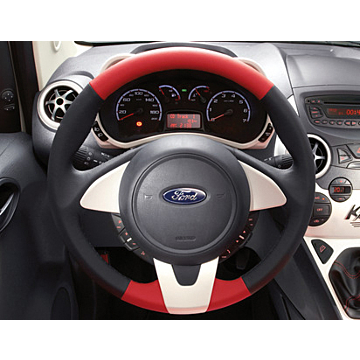 Ford Ka (09/2008 - 2016) lederen stuurwiel in zwart/rood met rand in Pearl White