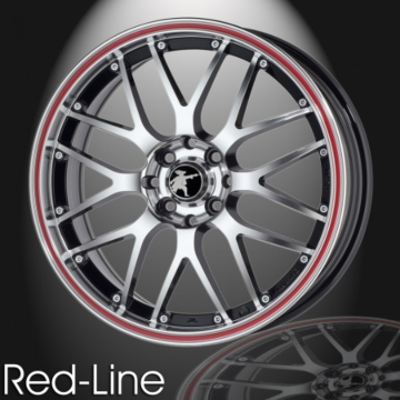 Musketier Citroën C1 / Peugeot 107 / Toyota Aygo 2005 - 2014 lichtmetalen velg Red-Line 7x16 zwart gepolijst, rode rand