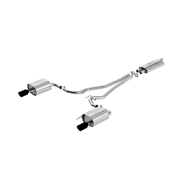 Ford Mustang (03/2015 - 10/2017) sports exhaust system stainless steel, with black dual tailpipe (2.3 l EcoBoost)