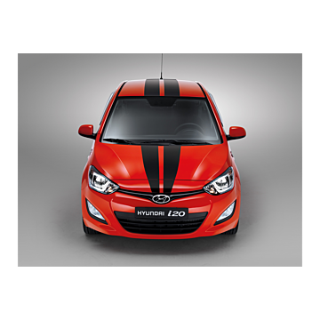 Hyundai i20 3-drs (2012 - 2015) stickers, zwart racing stripes