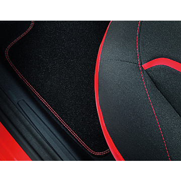 Ford Ka (09/2013 - 05/2016) vloermatten, premium velours achter, zwart met rode dubbele stiksels