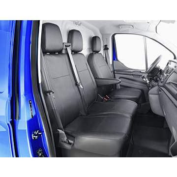 Ford Tourneo / Transit Custom (02/2018 - 09/2023) premium seat cover for double passenger seat, black artificial leather