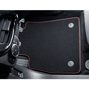 Ford Fiesta (07/2017 - 2023) / Puma (10/2019 - ..) floor mats, Premium velour front, black with red stitching