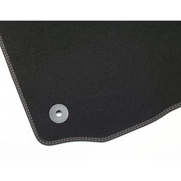 Ford Fiesta (11/2012 - 06/2017) floor mats, premium velour front, black with cognac-colored double stitching
