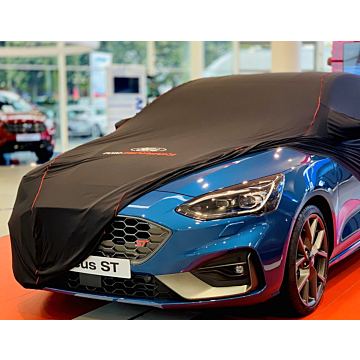Ford Focus (04/2018 - ..) wagon protective cover Premium black with red piping, white Ford oval and Ford Performance logo