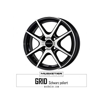 Musketier Citroën C1 / Peugeot 107 / Toyota Aygo 2005 - 2014 lichtmetalen velg Grid 5,5x14 zwart gepolijst