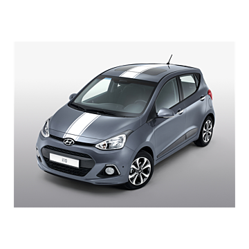 Hyundai i10 (2014 - 2017) body decals, white racing stripes