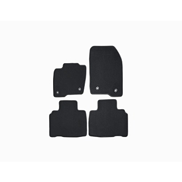 Ford Edge (01/2016 - ..) floor mats, premium velour front and rear, black with double silver stitching