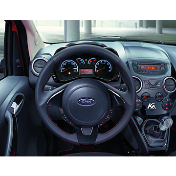 Ford Ka (09/2013 - 05/2016) leather steering wheel black with red stitching