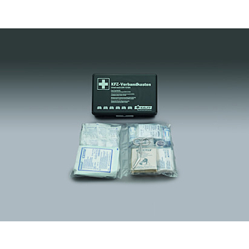 First aid kit in black plastic case
