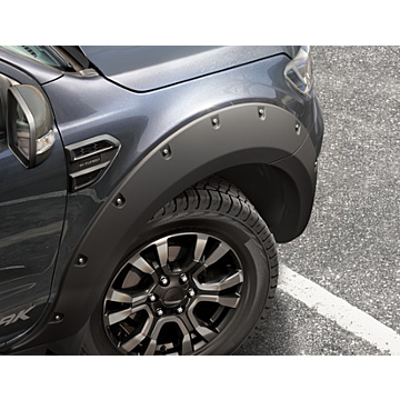 Ford Ranger (02/2019 - ..) Limited & Wildtrak wheel arch extensions front and rear, matte black with chrome bolt covers