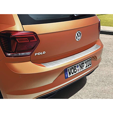Volkswagen Polo (2018 - ..) loading sill protection, plastic, brushed stainless steel look