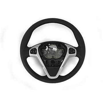 Ford Fiesta (09/2008 - 06/2017) leather steering wheel black with silver edge and blue stitching