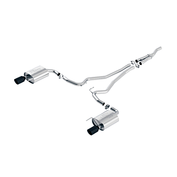Ford Mustang (03/2015 - 10/2017) sports exhaust system stainless steel, with black dual tailpipe (2.3 l EcoBoost)